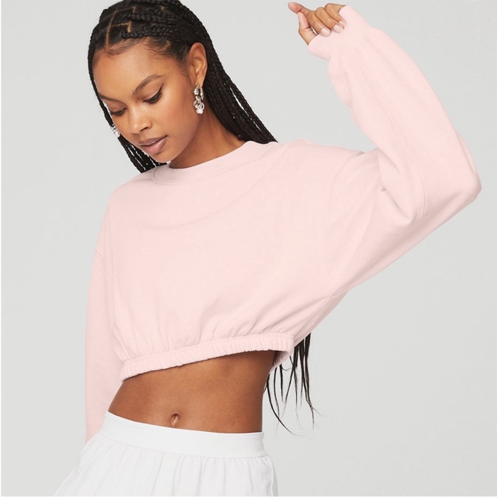 Alo Devotion Crew Neck Pullover Cropped Light Pink Sweater XS/Small